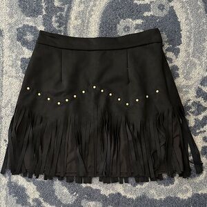 SHEIN Black Mini Skirt with Fringe and Gold Studs